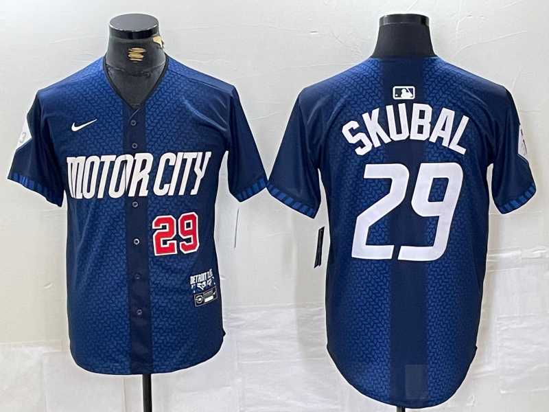 Men%27s Detroit Tigers #29 Tarik Skubal Number 2024 Navy City Connect Cool Base Limited Stitched Jersey->detroit tigers->MLB Jersey